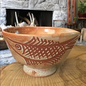 Asian Footed batter/mixing bowl with fish.